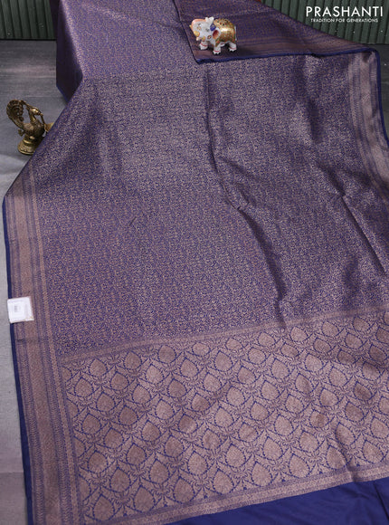 Banarasi semi silk saree navy blue with allover thread & zari weaves and woven border