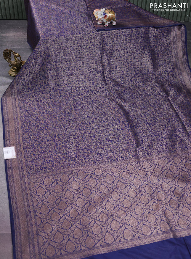 Banarasi semi silk saree navy blue with allover thread & zari weaves and woven border