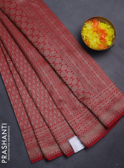 Banarasi semi silk saree maroon with allover thread & zari weaves and woven border