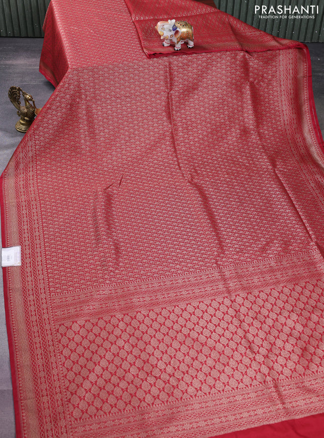 Banarasi semi silk saree maroon with allover thread & zari weaves and woven border