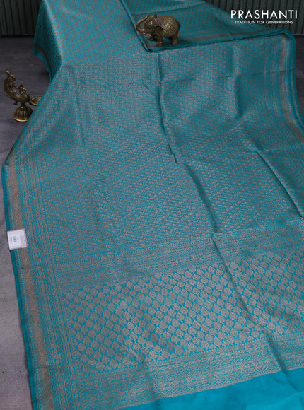 Banarasi semi silk saree teal blue with allover thread & zari weaves and woven border