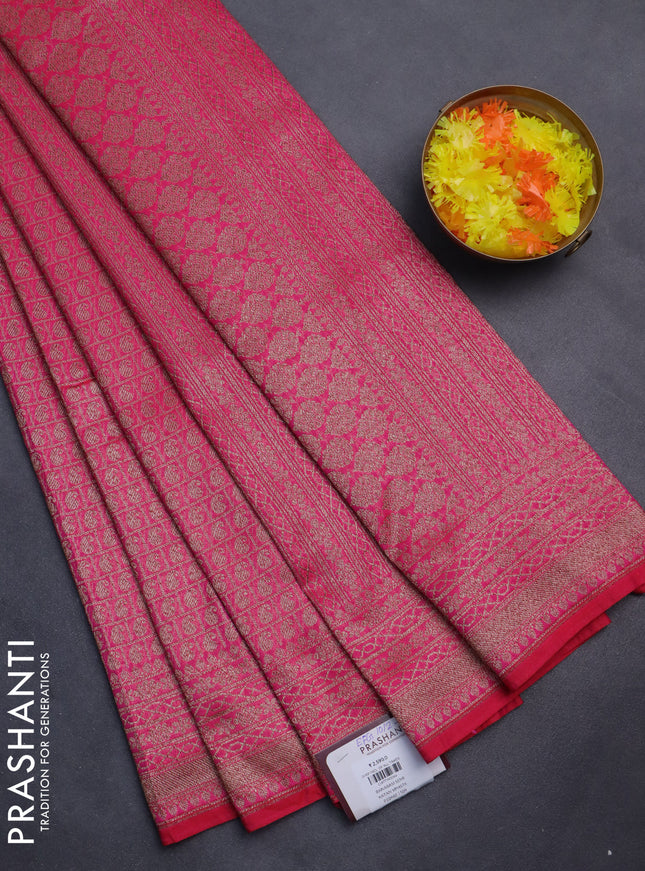 Banarasi semi silk saree pink with allover thread & zari weaves and woven border