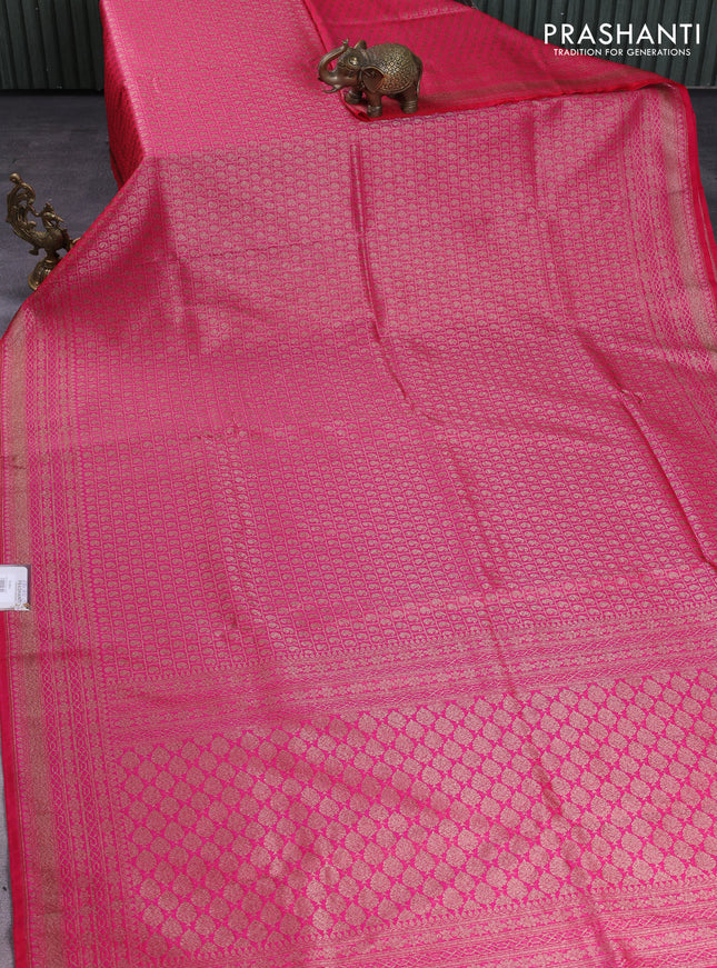 Banarasi semi silk saree pink with allover thread & zari weaves and woven border