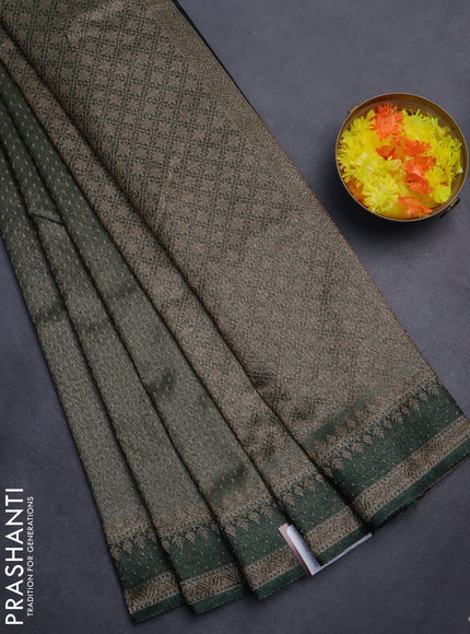 Banarasi semi silk saree green with allover thread & zari woven butta weaves and woven border