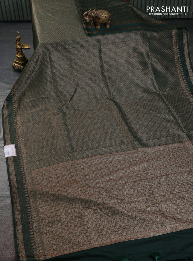 Banarasi semi silk saree green with allover thread & zari woven butta weaves and woven border