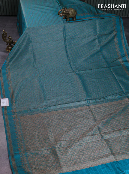 Banarasi semi silk saree teal blue with allover thread & zari woven butta weaves and woven border