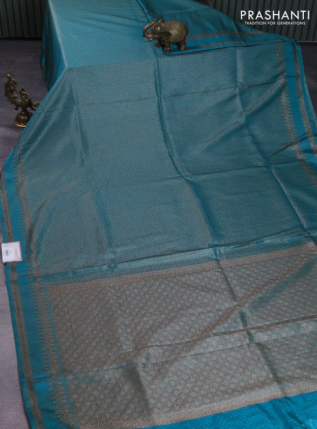 Banarasi semi silk saree teal blue with allover thread & zari woven butta weaves and woven border