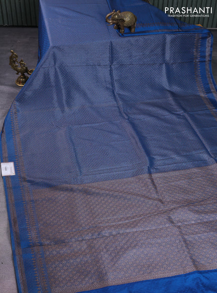 Banarasi semi silk saree cs blue with allover thread & zari woven butta weaves and woven border