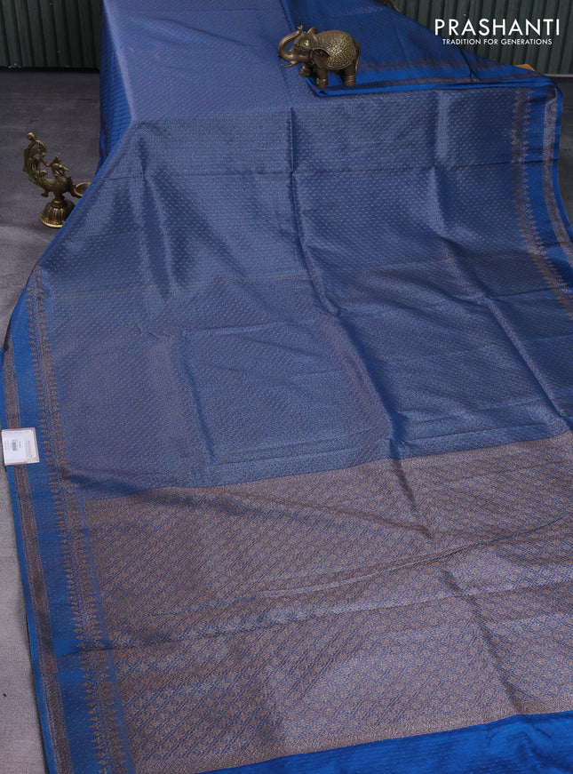 Banarasi semi silk saree cs blue with allover thread & zari woven butta weaves and woven border