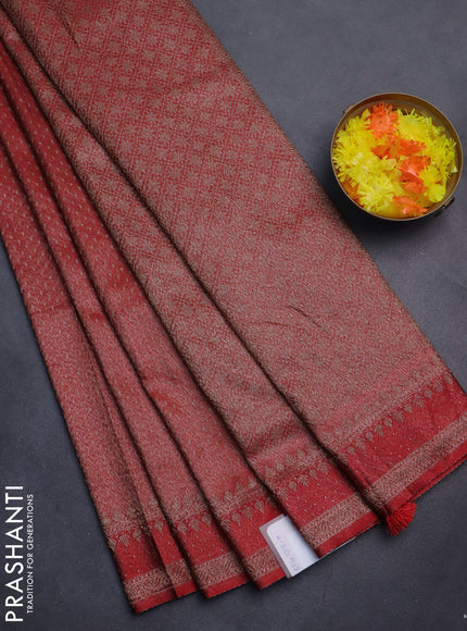 Banarasi semi silk saree maroon with allover thread & zari woven butta weaves and woven border