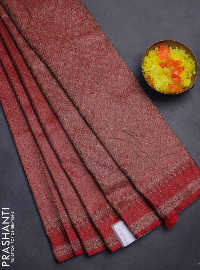 Banarasi semi silk saree maroon with allover thread & zari woven butta weaves and woven border