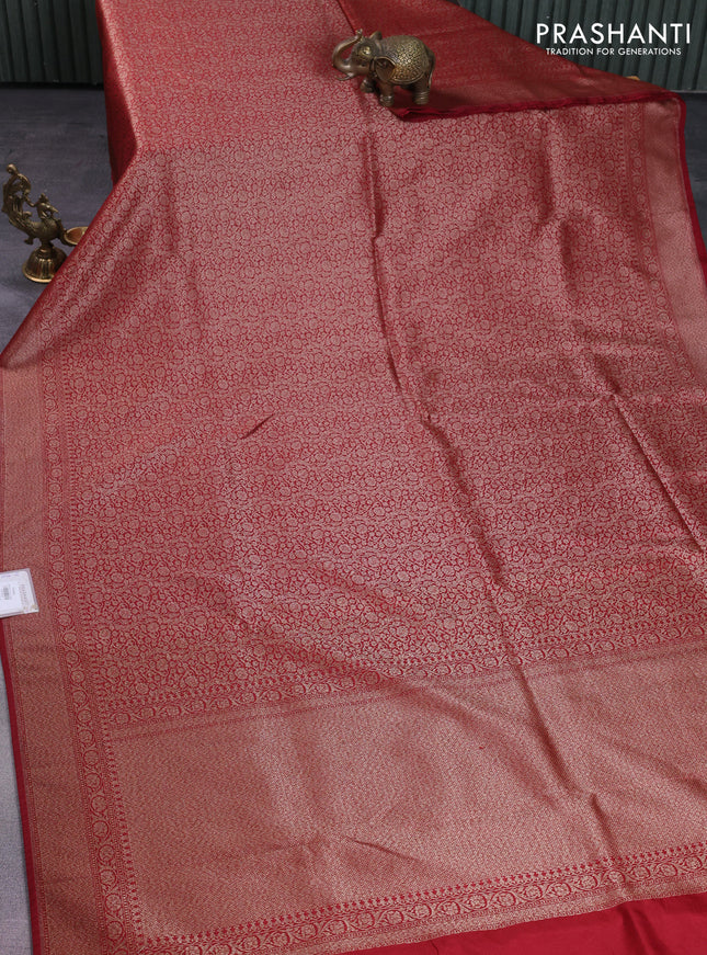 Banarasi semi silk saree maroon with allover thread & zari weaves and woven border