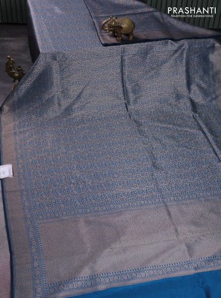 Banarasi semi silk saree cs blue with allover thread & zari weaves and woven border