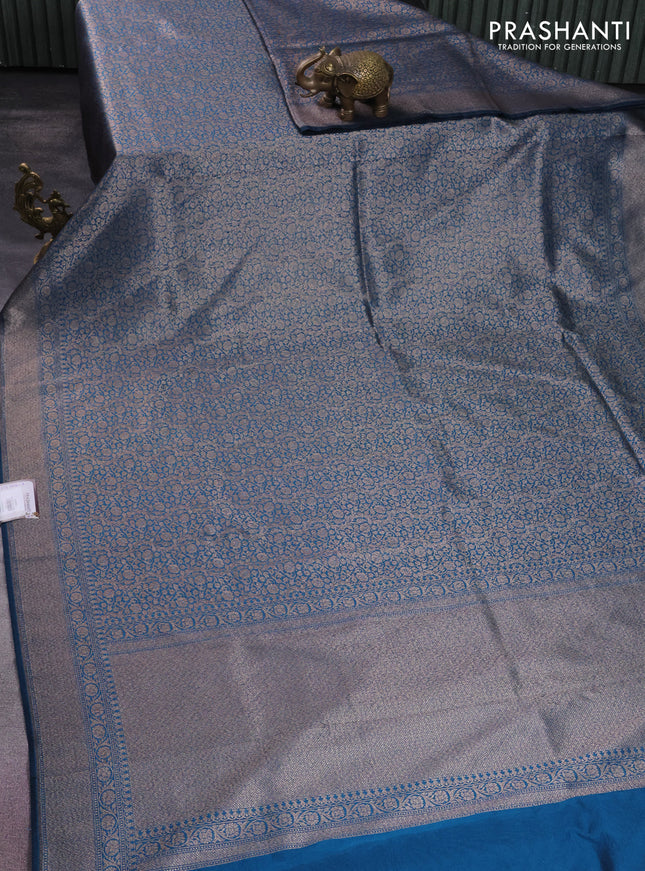 Banarasi semi silk saree cs blue with allover thread & zari weaves and woven border