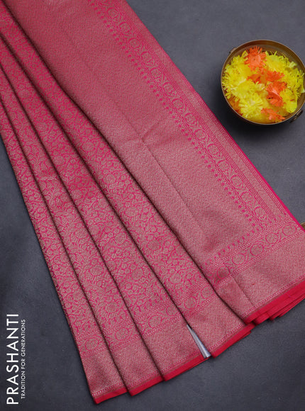 Banarasi semi silk saree pink with allover thread & zari weaves and woven border