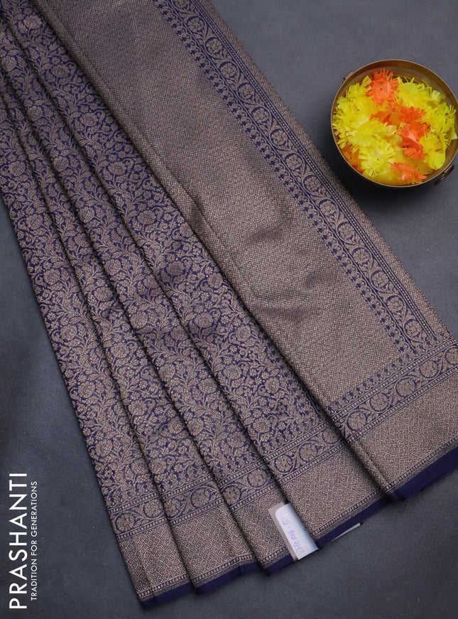 Banarasi semi silk saree blue with allover thread & zari weaves and woven border