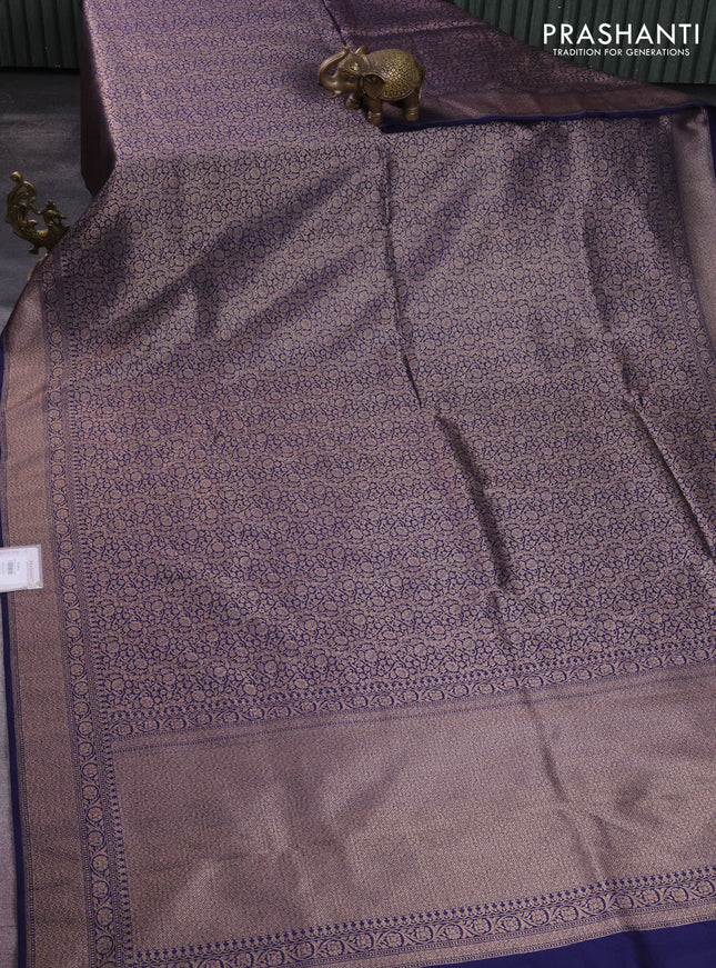 Banarasi semi silk saree blue with allover thread & zari weaves and woven border