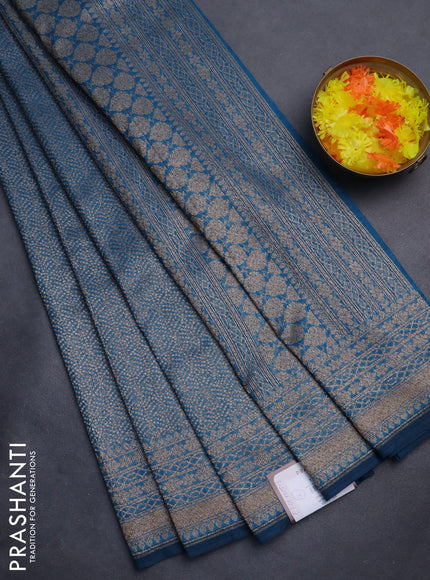 Banarasi semi silk saree cs blue with allover thread & zari weaves and woven border