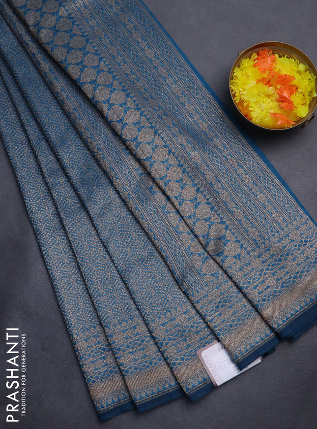 Banarasi semi silk saree cs blue with allover thread & zari weaves and woven border