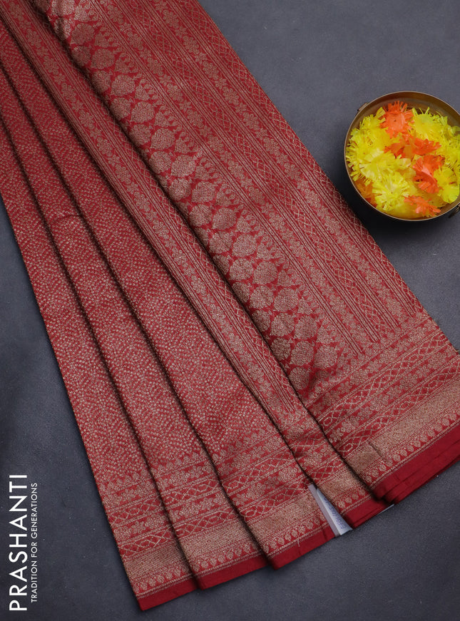 Banarasi semi silk saree maroon with allover thread & zari weaves and woven border