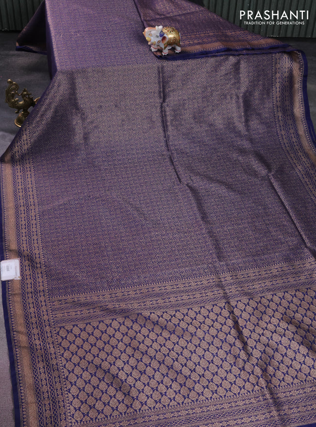 Banarasi semi silk saree blue with allover thread & zari weaves and woven border