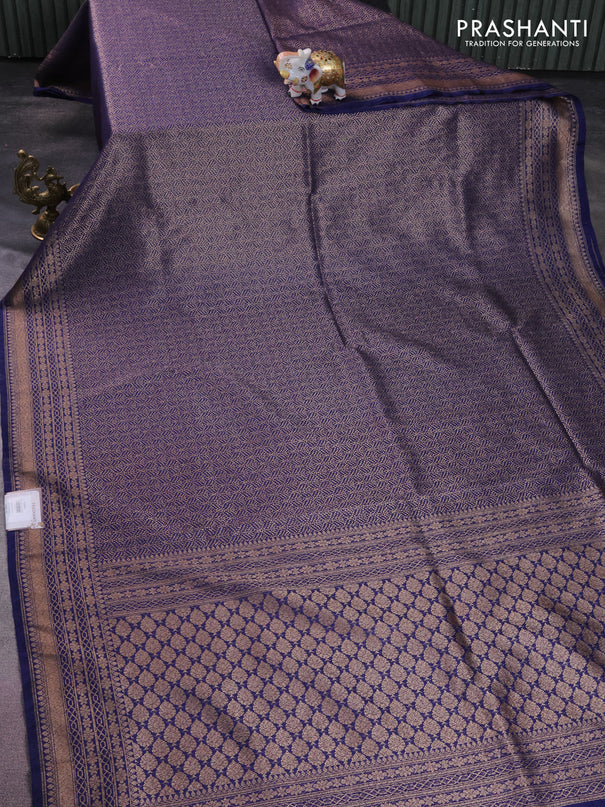 Banarasi semi silk saree blue with allover thread & zari weaves and woven border