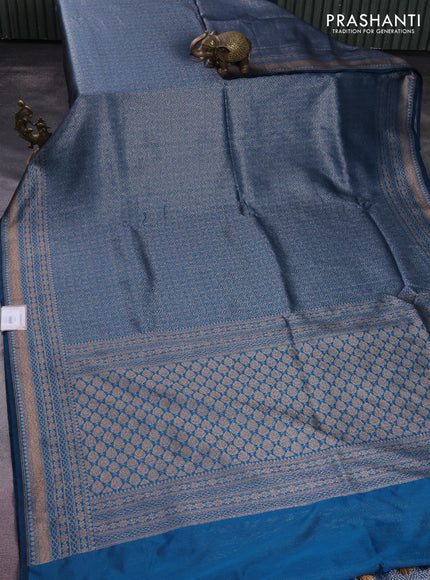 Banarasi semi silk saree cs blue with allover thread & zari weaves and woven border