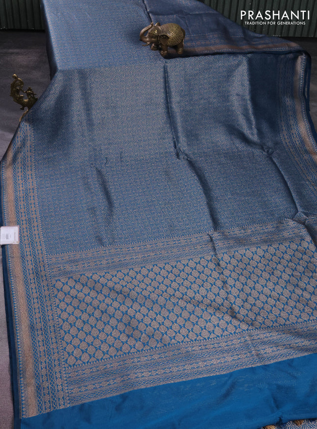Banarasi semi silk saree cs blue with allover thread & zari weaves and woven border