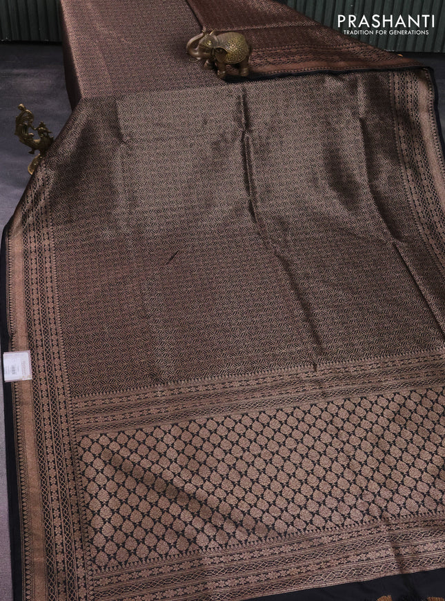 Banarasi semi silk saree black with allover thread & zari weaves and woven border