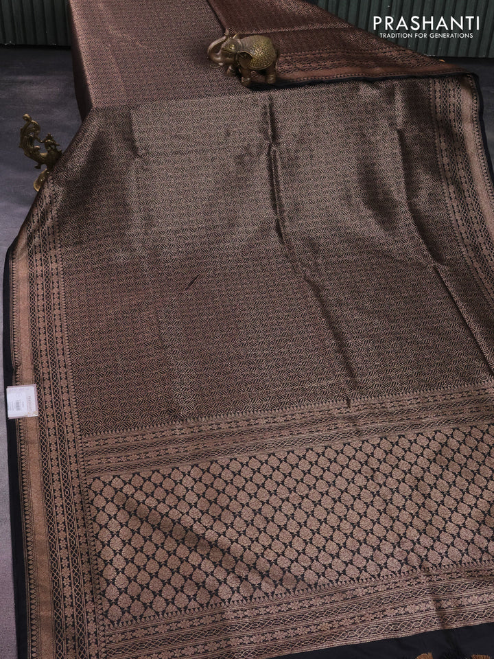 Banarasi semi silk saree black with allover thread & zari weaves and woven border