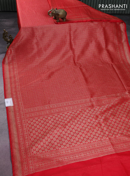 Banarasi semi silk saree red with allover thread & zari weaves and woven border