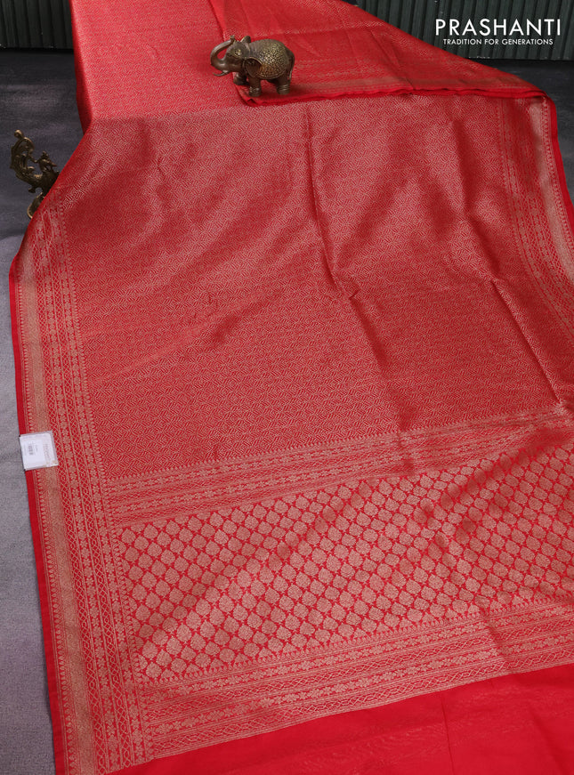 Banarasi semi silk saree red with allover thread & zari weaves and woven border