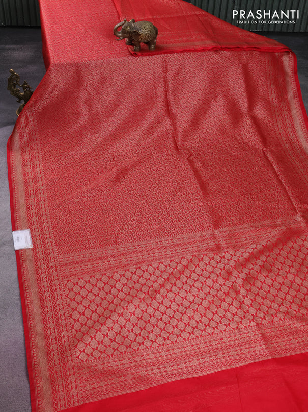 Banarasi semi silk saree red with allover thread & zari weaves and woven border