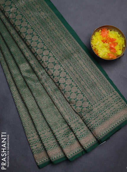 Banarasi semi silk saree green with allover thread & zari weaves and woven border