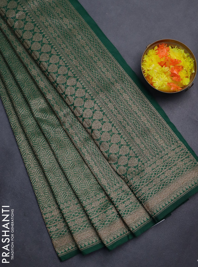 Banarasi semi silk saree green with allover thread & zari weaves and woven border