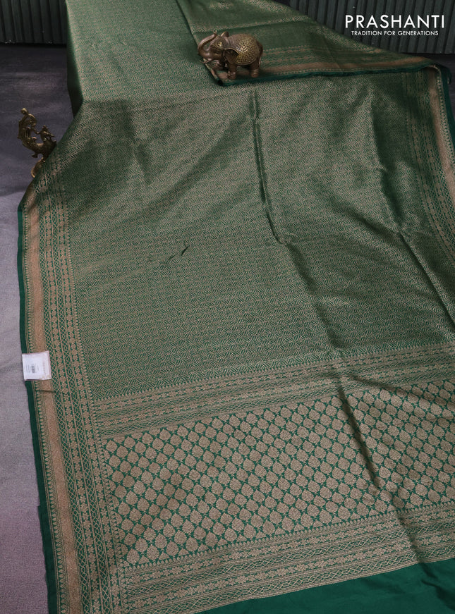 Banarasi semi silk saree green with allover thread & zari weaves and woven border