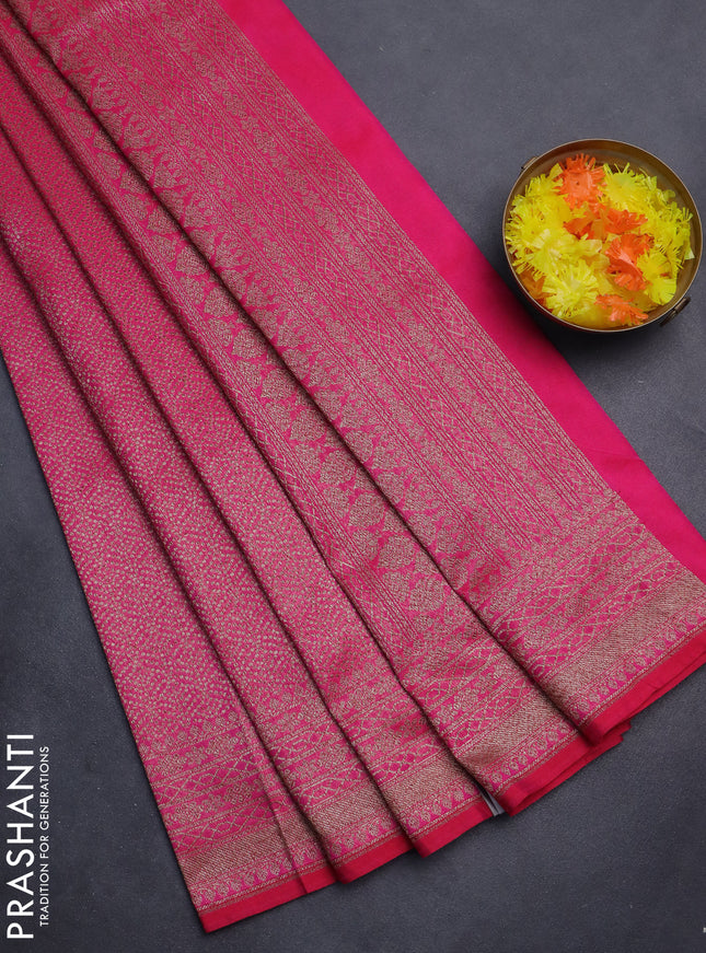 Banarasi semi silk saree pink with allover thread & zari weaves and woven border