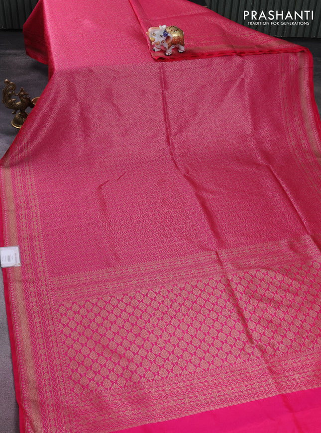 Banarasi semi silk saree pink with allover thread & zari weaves and woven border
