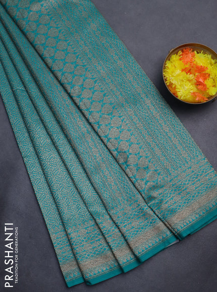 Banarasi semi silk saree teal green with allover thread & zari weaves and woven border
