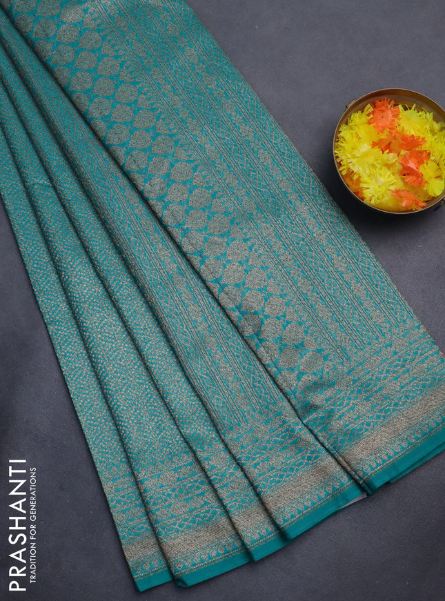 Banarasi semi silk saree teal green with allover thread & zari weaves and woven border