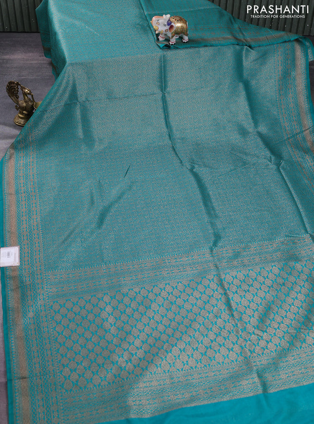 Banarasi semi silk saree teal green with allover thread & zari weaves and woven border