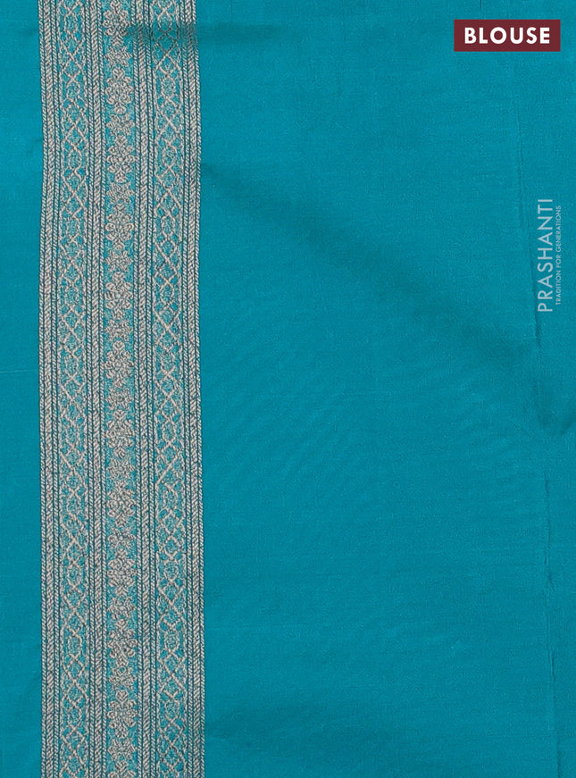 Banarasi semi silk saree teal green with allover thread & zari weaves and woven border