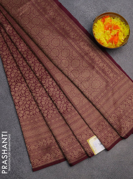 Banarasi semi silk saree deep maroon with allover thread & zari weaves and woven border