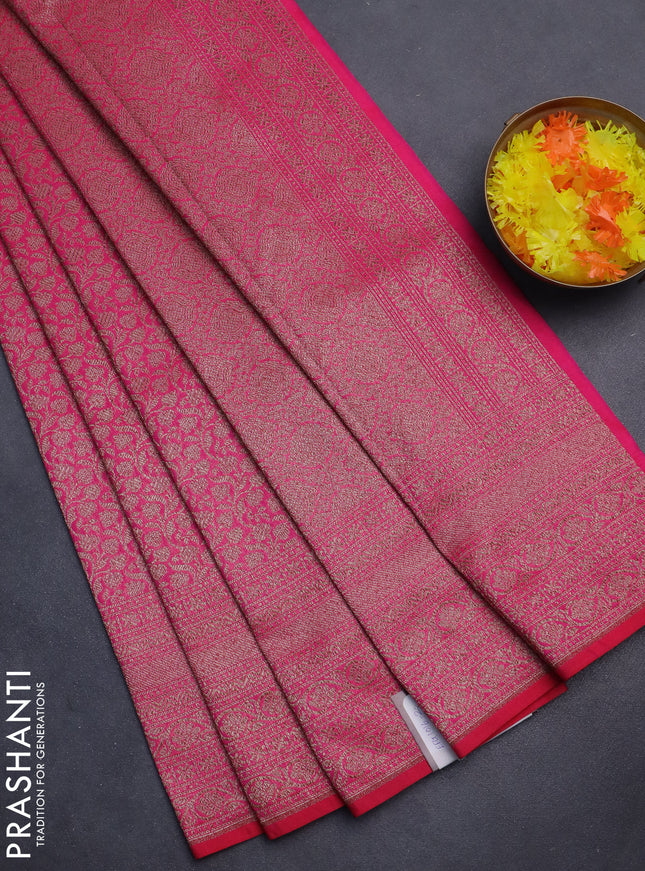 Banarasi semi silk saree pink with allover thread & zari weaves and woven border
