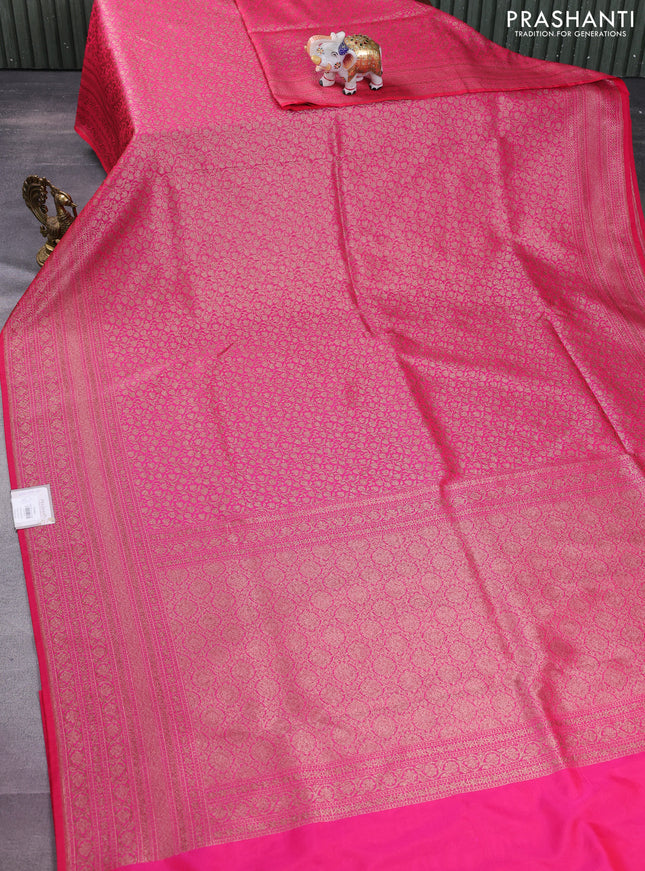 Banarasi semi silk saree pink with allover thread & zari weaves and woven border