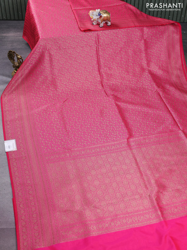 Banarasi semi silk saree pink with allover thread & zari weaves and woven border