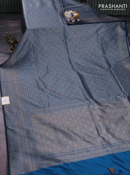 Banarasi semi silk saree cs blue with allover thread & zari weaves and woven border