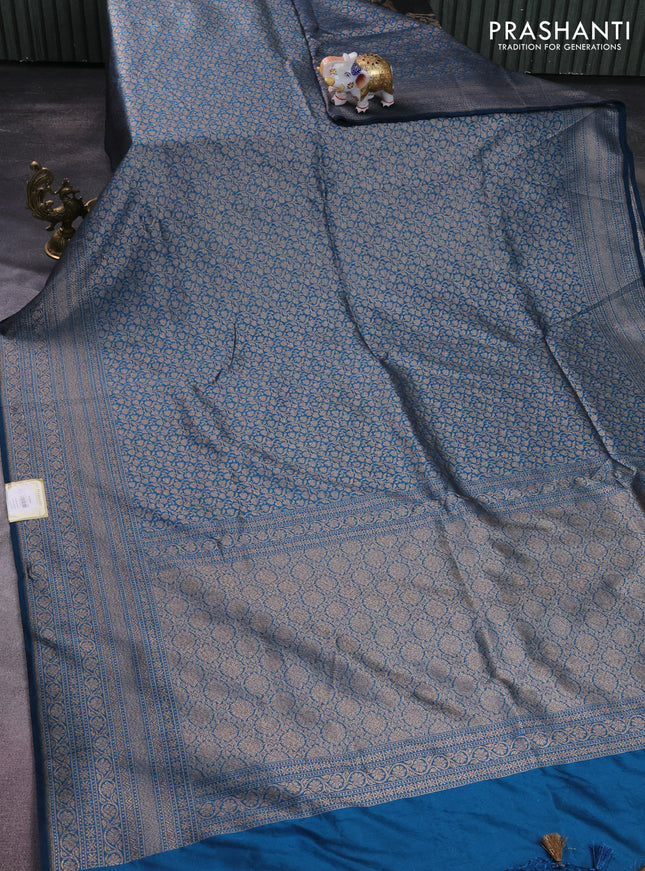 Banarasi semi silk saree cs blue with allover thread & zari weaves and woven border