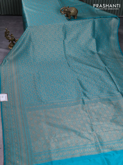 Banarasi semi silk saree teal blue with allover thread & zari weaves and woven border