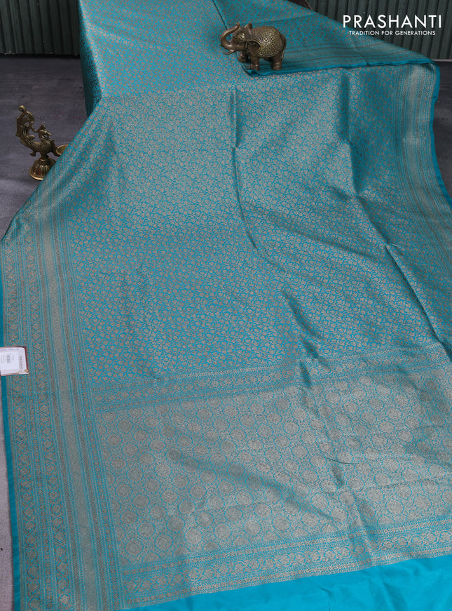 Banarasi semi silk saree teal blue with allover thread & zari weaves and woven border